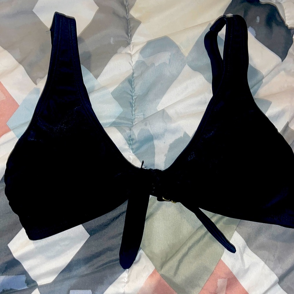 Black tie front bikini top